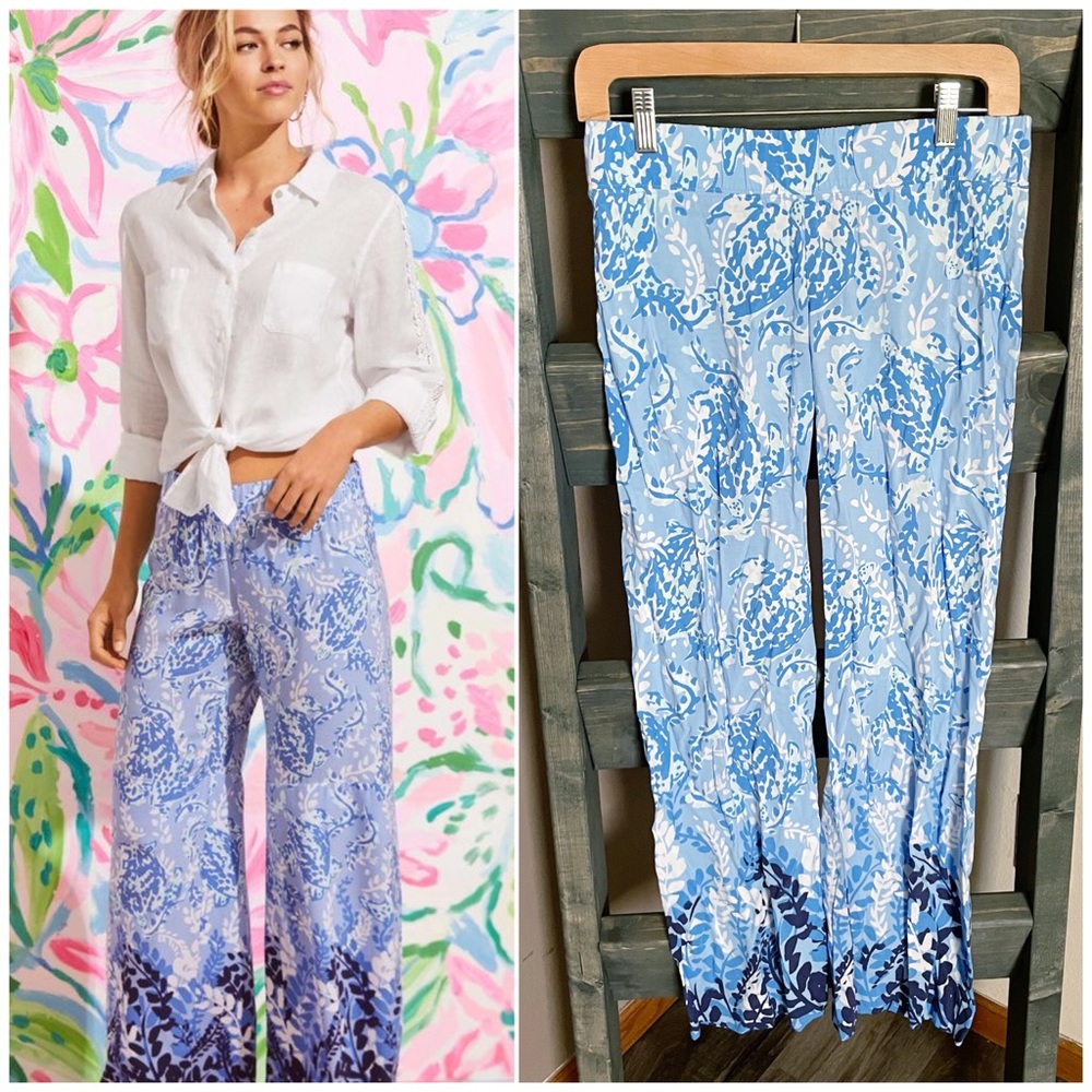 Lilly Pulitzer Bal Harbour Palazzo Pants Blue Peri Turtley